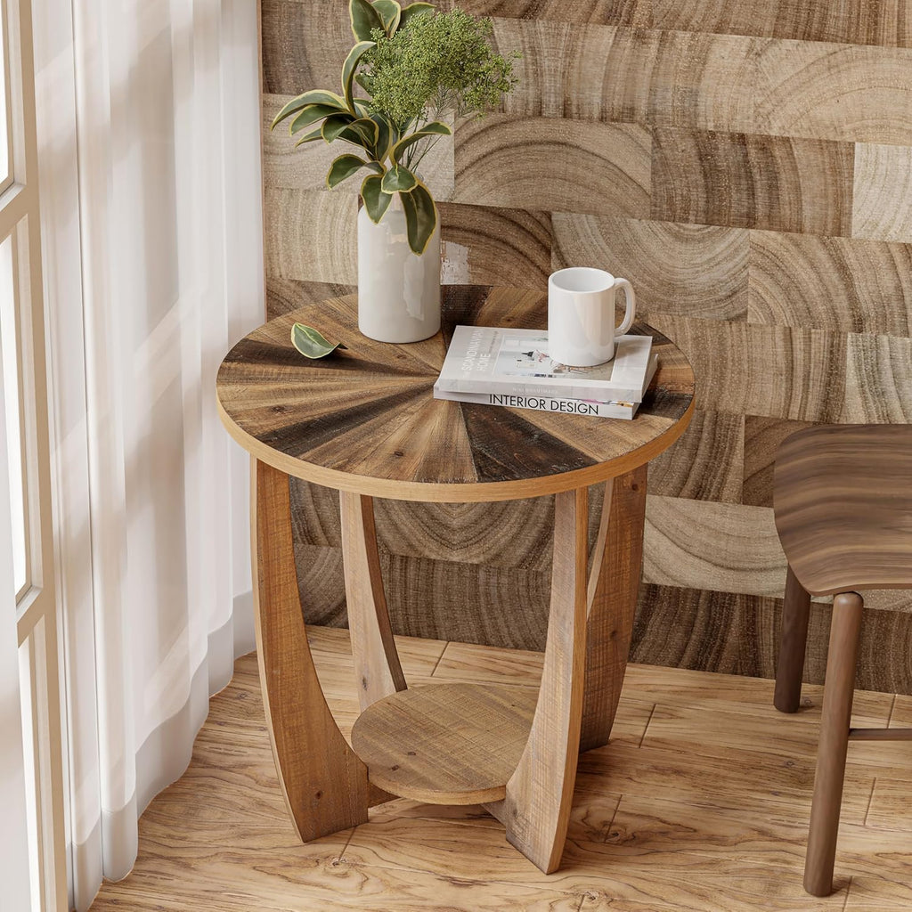 COZAYH Rustic Farmhouse End Table with Storage Shelf, French Country Accent Side Table for Family, Dinning Or Living Room, Small Spaces, Distressed Finish, Modern, Black, Natural Wood