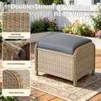 Patio Ottomans Set of 2 with 3.6" Thick Cushions, Wicker Outdoor Couch Extension Set, Wicker Footstool All-Weather Rattan Seating Accessory for Backyard Furniture