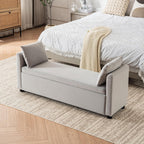 Storage Bench for Bedroom, 55" End of Bed Bench for King Size Bed, Modern Upholstered Long Ottoman Bench with Arms and 2 Pillows for Living Room/Entryway (Grey)
