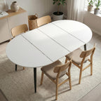 Extendable Round Dining Table for 4 6, Solid Wood for Dining Room Kitchen Office, 43"- 74" Modern Oval Kitchen Table, Removable Leaves Space Saving Expandable Dinner Table White