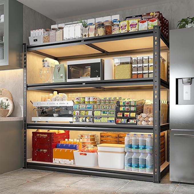 REIBII 40" W Garage Shelving 2000LBS Storage Shelves Adjustable Metal Shelving Heavy Duty 4 Tier Garage Shelves 60" H Metal Shelves for Closet Pantry Kitchen Warehouse 40" W × 20''D × 60''H