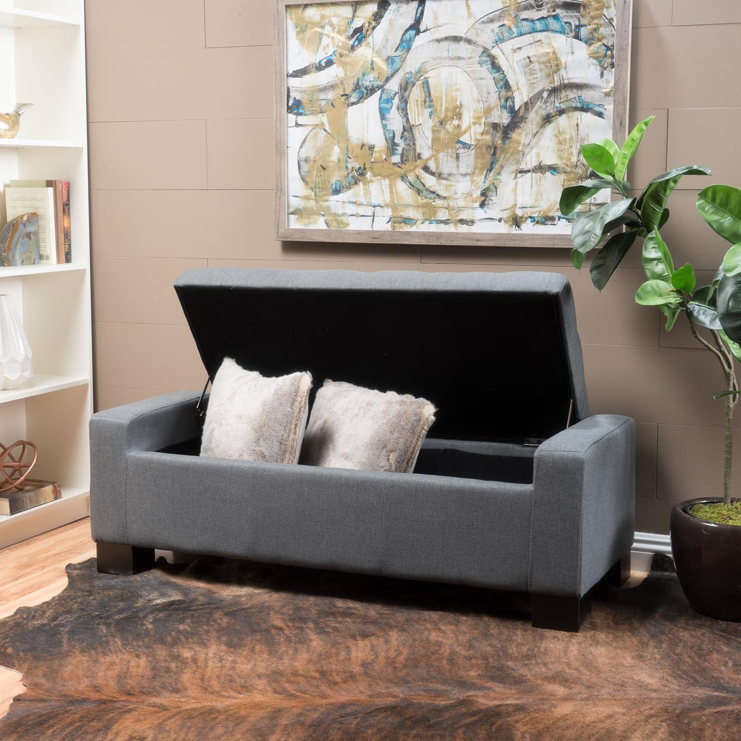 Christopher Knight Home Guernsey Fabric Storage Ottoman, Charcoal 20x50.25x16.75 inches