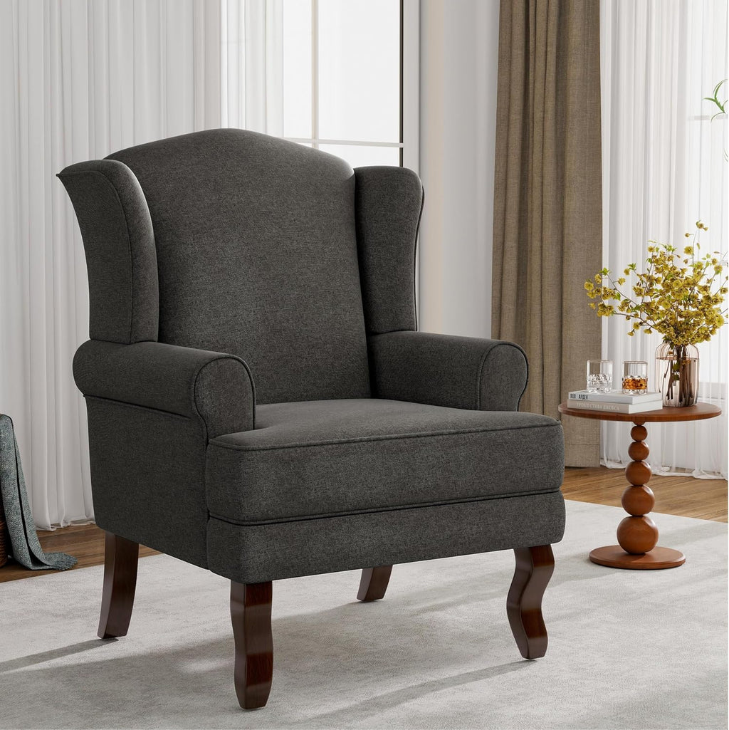 Lumibee High Back Accent Chair, Comfy Armchair with Solid Wood Legs for Living Room, Upholstered Accent Chair for Small Space, Single Sofa Reading Chairs for Office-Dark Gray