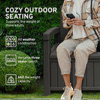 EconoHome 3 Seat Outdoor Storage Bench with Rain Cover - 90 Gallon Capacity - Weatherproof Resin Bench for Patio, Porch, Garden, Yard, Pool Area - Furniture for Pool Accessories, Gardening Tools