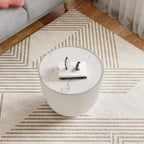 SSLine Bowl-Shape Small Coffee Table Modern Sintered Stone Top Coffee Table in Cream White Leatherette Unique Bowl Side End Table for Living Room Bedroom
