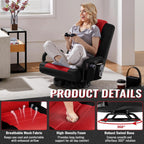 Yaheetech Floor Gaming Chair High-Back Swivel Adjustable Folding Seat Red | Foam-padded polyester mesh seat on an iron frame swivels 360°, reclines for gaming or TV, and folds flat for easy storage.