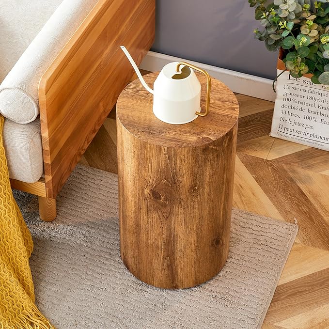 Modern Round Top Coffee Table,12Inch Cylindrical End Table,Small Side Table with Texture for Living Room,Office,Apartment