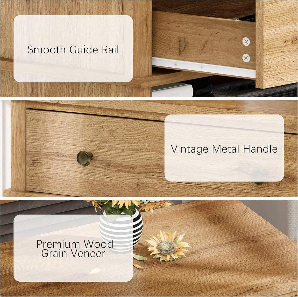 End Table with Drawer and 2 Tier Shelves, Wood Sofa Side Table for Living Room, Modern Nightstand Bedside Table for Bedroom, Small Console Table for Entryway, Hallway, Natural