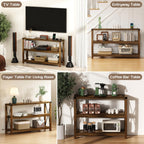 Entryway Table with Outlets and USB Ports, Console Table with 3-Tier Open Storage Shelves, Wooden Sofa Table with Metal X-Shaped Design for Living Room/Couch/Hallway/Foyer (Rustic Oak-s)