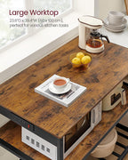 VASAGLE Kitchen Island with 3 Shelves, Storage Cabinet, Steel Structure | Kitchen Shelf with Large Wooden Worktop, 39.4 Inches Width, Rustic Brown and Matte Black, BARNET Collection UKKI105K01