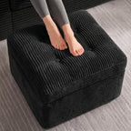 23.6in Pouf Ottoman, Corduroy Ottoman Foot Rest with Dual‑Layer Support, Large Plush Pouf with Soft Chunk‑Foam Top & Firm Foam Base, Floor Foot Stool for Living Room, Black