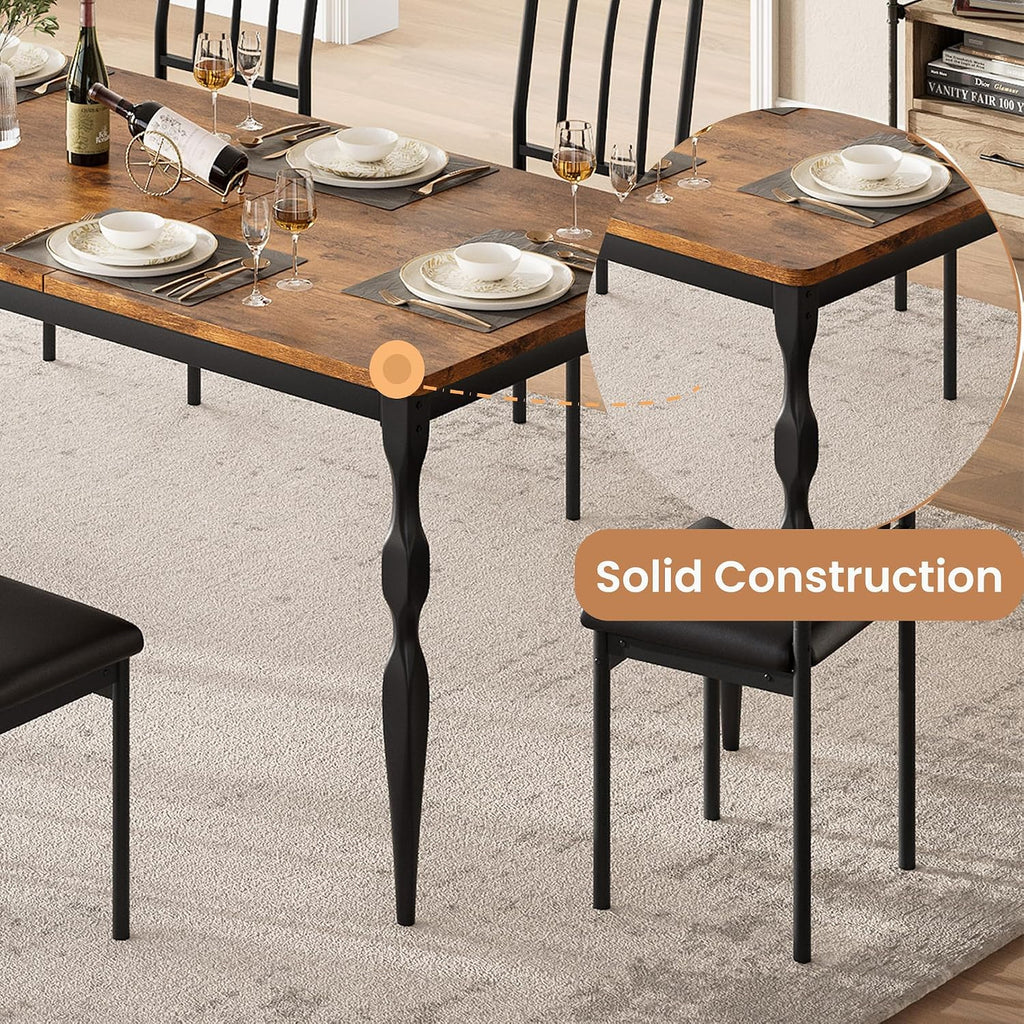 Garvee 79-Inch Modern Farmhouse Dining Table, Large Rectangular Kitchen Table for 6-8 People, Sturdy Wood Top with Unique Legs, Scratch-Resistant Dining Room Furniture for Party, Big Family, Brown