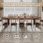 47-118 Inch Round Extendable Dining Table for 4-12, Kitchen Table with Wood Strip Base, Modern Oval Dining Room Table for Kitchen Living Room, Walnut