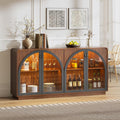 Sideboard Buffet Cabinet with Storage, 68" Walnut Credenza Accent Cabinet Buffet Table w/4 Arched Glass Doors & LED Light, Modern Coffee Bar Liquor Cabinet w/2 Shelves for Kitchen Entryway
