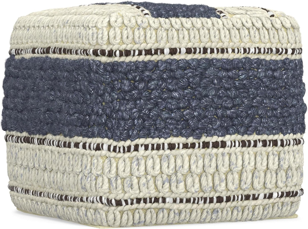 SIMPLIHOME Grady 18" Wide Square Pouf in Blue/Natural Wool and Cotton | Contemporary footstool, extra seating for living room with polystyrene bead filling, assembled; floor cushion or accent seat.