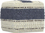 SIMPLIHOME Grady 18" Wide Square Pouf in Blue/Natural Wool and Cotton | Contemporary footstool, extra seating for living room with polystyrene bead filling, assembled; floor cushion or accent seat.