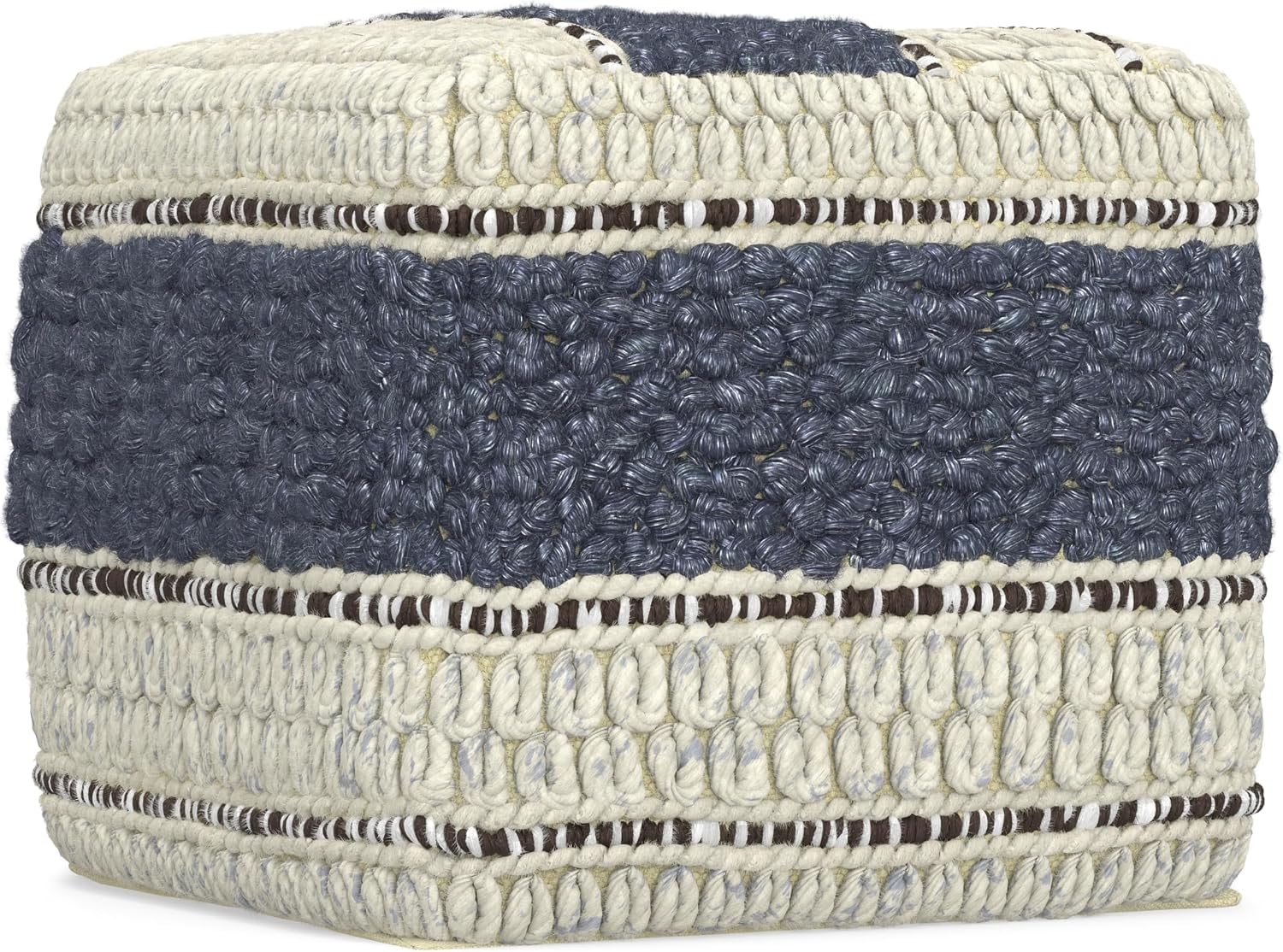 SIMPLIHOME Grady 18" Wide Square Pouf in Blue/Natural Wool and Cotton | Contemporary footstool, extra seating for living room with polystyrene bead filling, assembled; floor cushion or accent seat.
