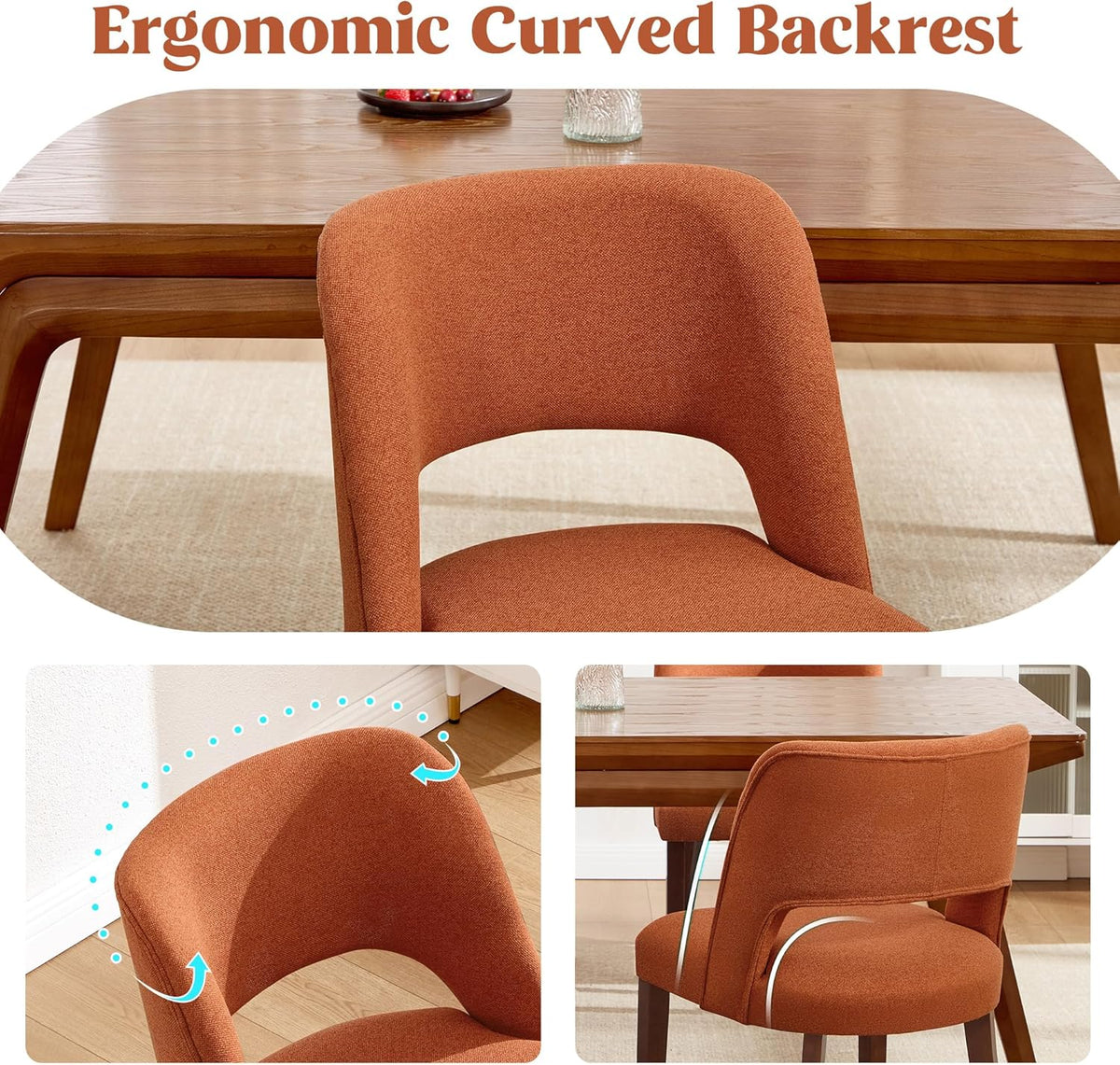 Dining Chairs Set of 4,Modern Dining Room Chairs with Thick Cushions,Upholstered Linen Fabric Kitchen Chairs for Kitchen Dining Room Orange