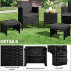 Yaheetech Wicker Ottomans, Set of 2 Footrest with Removable Cushion, 2pcs PE Rattan Side Table Additional Seating Multipurpose Outdoor Furniture for Patio, Backyard, Black/Gray