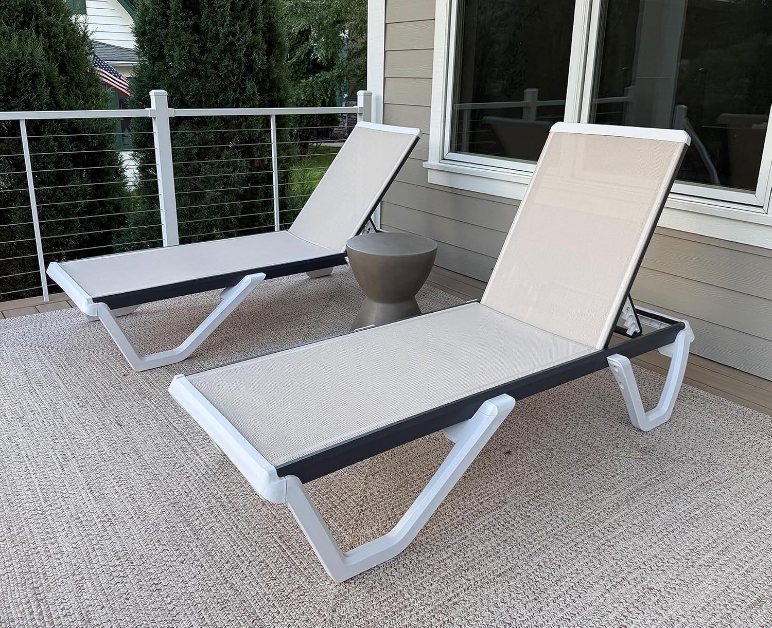 PURPLE LEAF Lounge Chair Outdoor Set of 2 Chaise Lounge w/Wheels, Khaki | Quick & Easy Assembly, Quick-dry Mesh Keeps You Cool, UV-proof Weave Keeps Color Vivid, Rustproof Frame Lasts Years