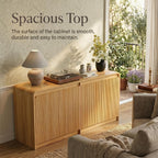 FURSUN 61" Modern Fluted Sideboard with Curved Design, 4-Door Buffet Cabinet with Adjustable Shelves, Large Wood Coffee Bar Station for Dining Room & Kitchen(Natural Oak)