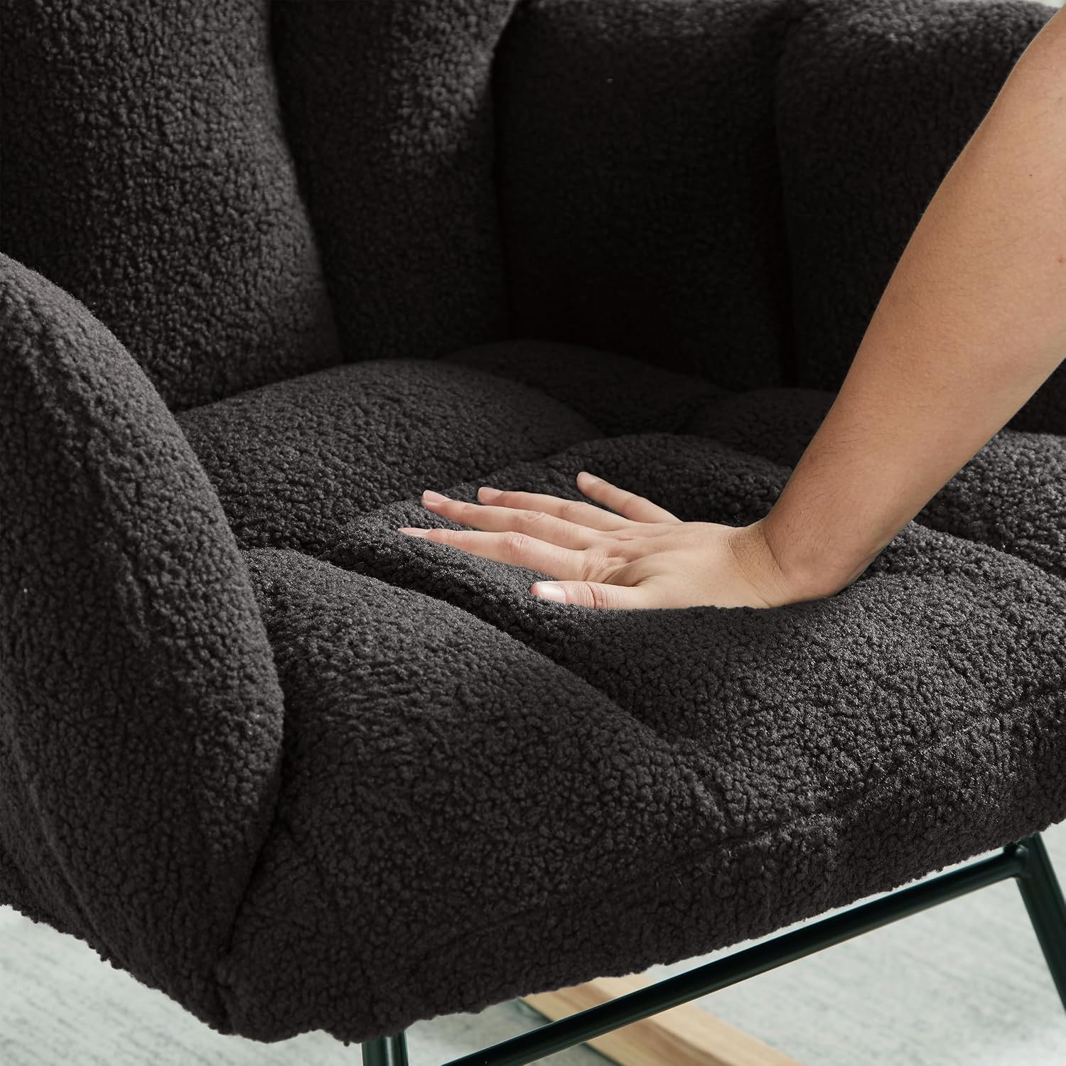 Adulto Bedroom Rocking Chair Indoor Outdoor Teddy Fabric Upholstered G,A3 | Ergonomic high back and armrests for comfort; soft teddy fabric upholstery with polyester fill; sturdy metal frame and r