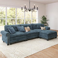 SUNSHINE VALLEY 116" Oversized Modular Sectional Couch L Shaped Living Room | Mid-Century Modern 4-Seater Cloud Sofa, Cyan, Rolled Arms & Nailhead Trim, Wider & Deeper Seats, Ottoman, Chenille