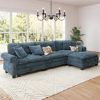 SUNSHINE VALLEY 116" Oversized Modular Sectional Couch L Shaped Living Room | Mid-Century Modern 4-Seater Cloud Sofa, Cyan, Rolled Arms & Nailhead Trim, Wider & Deeper Seats, Ottoman, Chenille