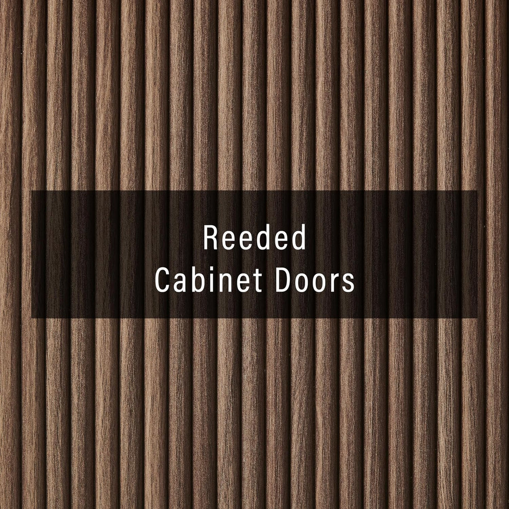 Crosley Furniture Naomi Modern Reeded Kitchen Pantry Storage Cabinet, Dining, Laundry Room, Bathroom, Walnut