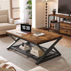 EnHomee Coffee Table with Storage & Shelf for Living Room, Rustic Brown