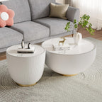 SSLine Bowl-Shape Small Coffee Table Modern Sintered Stone Top Coffee Table in Cream White Leatherette Unique Bowl Side End Table for Living Room Bedroom