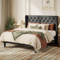 SHA CERLIN Queen Upholstered Bed Frame, Button Tufted Design, Dark Grey