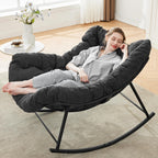 Oversized Rocking Chair Indoor, Papasan Rocking Chair Outdoor, Lounge Chair with Cushion, Patio Egg Rocker Chairs, Comfy Reading Chairs for Bedroom, Living Room, Garden, Lawn, Dark Grey