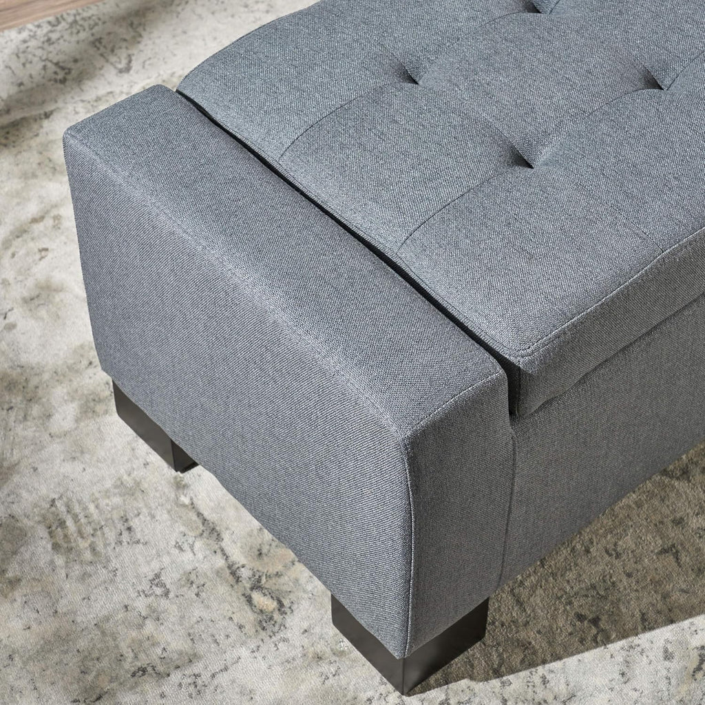 Christopher Knight Home Guernsey Fabric Storage Ottoman, Charcoal 20x50.25x16.75 inches