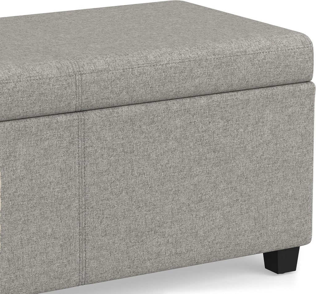 SIMPLIHOME Avalon 54" Wide Linen Look Fabric Storage Ottoman in Cloud Grey | Contemporary lift-top ottoman with high-density foam; rectangle storage bench or coffee table for living room or entryway.