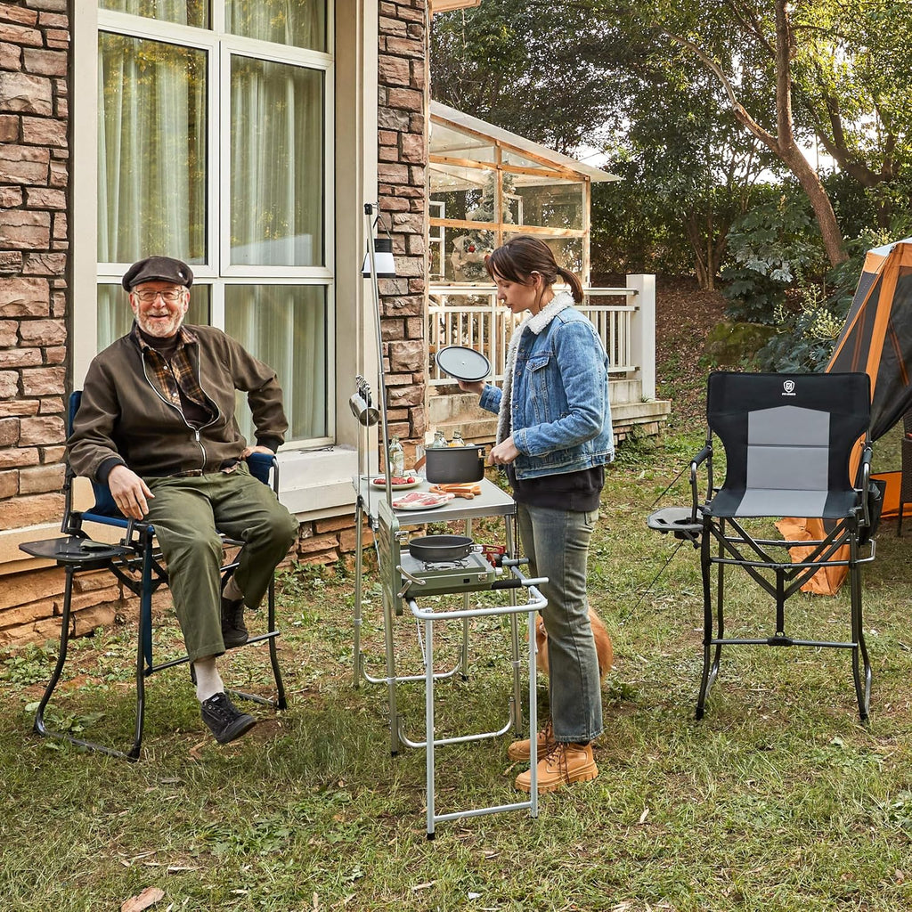 EVER ADVANCED Portable 30.7" Seat Height Tall Camping Directors Chair | Folding Chair High Foldable Bar Stool with Side Table for Makeup Artist, Sports Event, Craft Show, Supports 350LBS