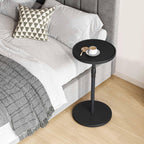 Adjustable Round Side Table, Small End Table, Pedestal Drink Table for Small Spaces, Tall Round Nightstand for Living Room Bedroom Sofa Couch, Black Wood Grain ET-010BW
