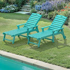 LUE BONA Lounge Chair Outdoor Set of 2, HDPS Chaise Lounge Outdoor with Wheels, 5 Positions Adjustable Pool Lounger Chairs for Outside, Patio, Aruba Blue