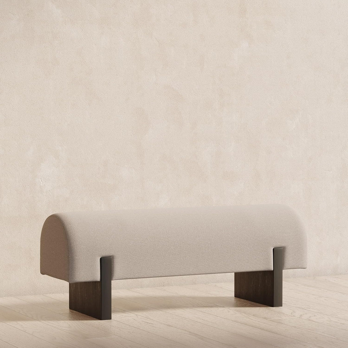 Maven Lane Juno Modern Wooden Upholstered Bench, Padded Seat for Kitchin Dining Room Table, Entryway Accent, or Window Seating in Refined Black Finish