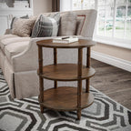 Round End Table with Storage Shelf, 19.7" High Sofa Side Table- with Bamboo Design, 3-Tier Beside Tables, Modern Telephone Tables- for Living Room, Corner, No-Tools Assembly, Walnut YBZ-D4166-LWA