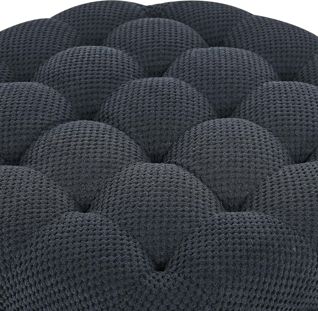 25'' Round Storage Ottoman with Reversible Tray Lid, Tufted Footrest Stool with Hidden Storage, Couch Side Table for Low Tea (Black)