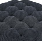 25'' Round Storage Ottoman with Reversible Tray Lid, Tufted Footrest Stool with Hidden Storage, Couch Side Table for Low Tea (Black)