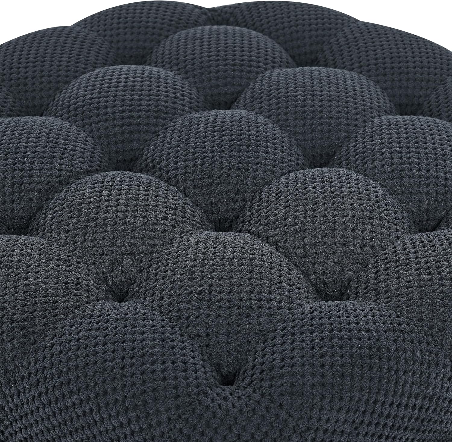 25'' Round Storage Ottoman with Reversible Tray Lid, Tufted Footrest Stool with Hidden Storage, Couch Side Table for Low Tea (Black)