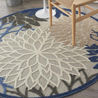 Nourison Aloha Indoor/Outdoor Blue/Multicolor 5'3" x Round Area Rug, Tropical, Botanical, Easy Cleaning, Non Shedding, Bed Room, Living Room, Dining Room, Deck, Backyard, Patio (5 Round)