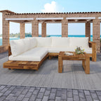 4pc Acacia Wood Outdoor Sectional Sofa Set with Cushions | Slatted Design - Modern Patio, Deck & Garden Seating for Ultimate Comfort
