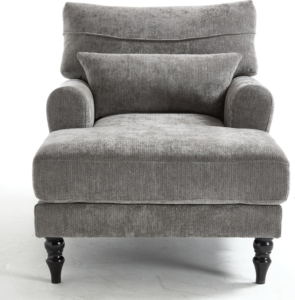 KEIKI Chaise Lounge Chair Indoor, Modern Leisure Sleeper Sofa Chair w/Double Deep Cushion, Accent Upholstered Reading Side Armchair, Recliner Arm Chairs for Living Room & Bedroom, Easy Assembly, Gray
