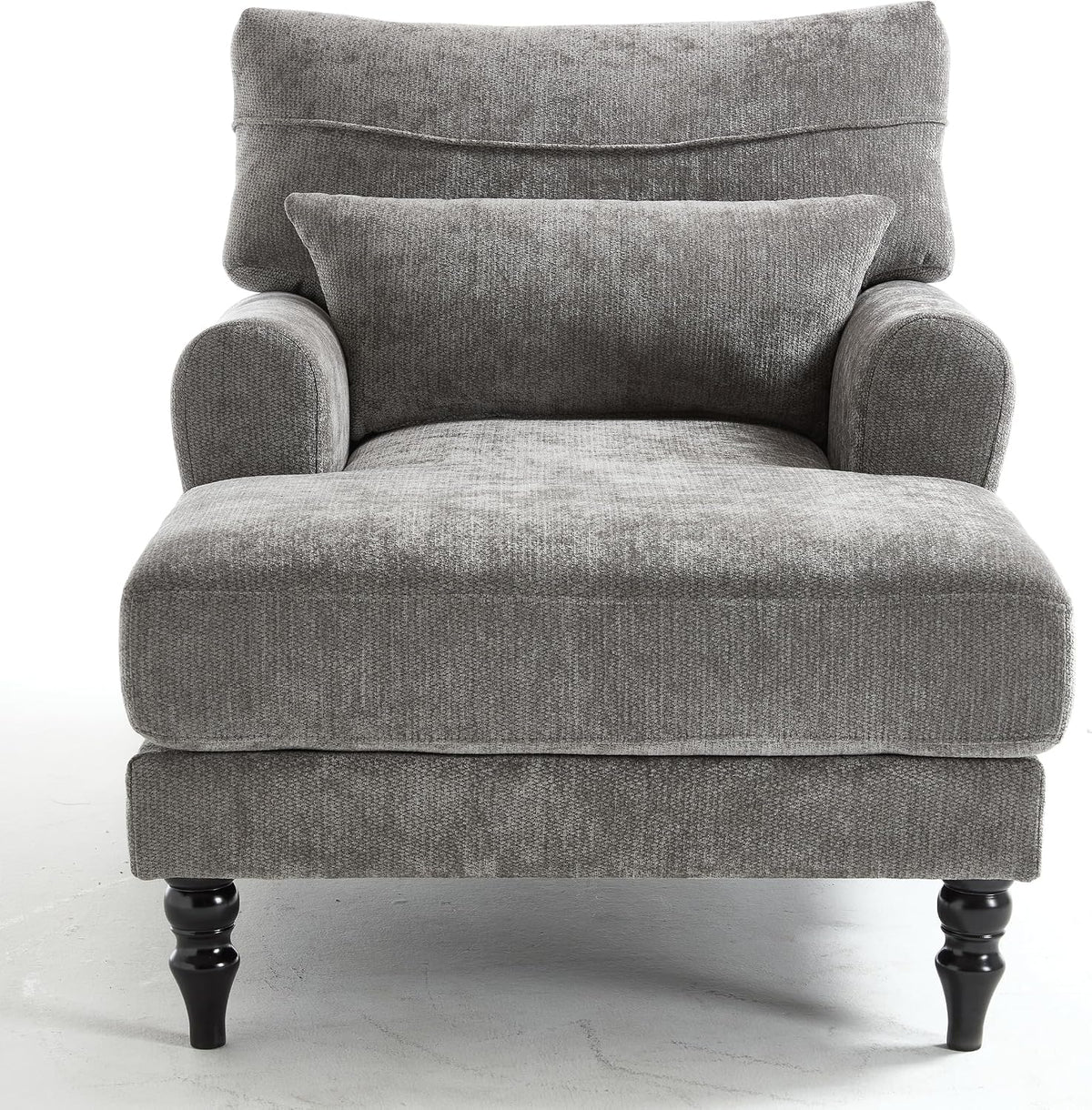 KEIKI Chaise Lounge Chair Indoor, Modern Leisure Sleeper Sofa Chair w/Double Deep Cushion, Accent Upholstered Reading Side Armchair, Recliner Arm Chairs for Living Room & Bedroom, Easy Assembly, Gray