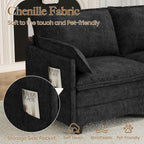 140" U-Shaped Modern Modular Sectional Sofa, Chenille Cloud Couch with Storage Ottoman, Deep Seat Couches with Side Pocket for Living Room, Bedroom and Apartment, Dark Grey