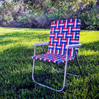 Lawn Chair USA Folding Aluminum Outdoor Patio Lawn Chair | Heavy-Duty Webbed Chairs for Camping, Sports, Beach, Yard & Tailgating | Lightweight Portable | Magnum - American Flag