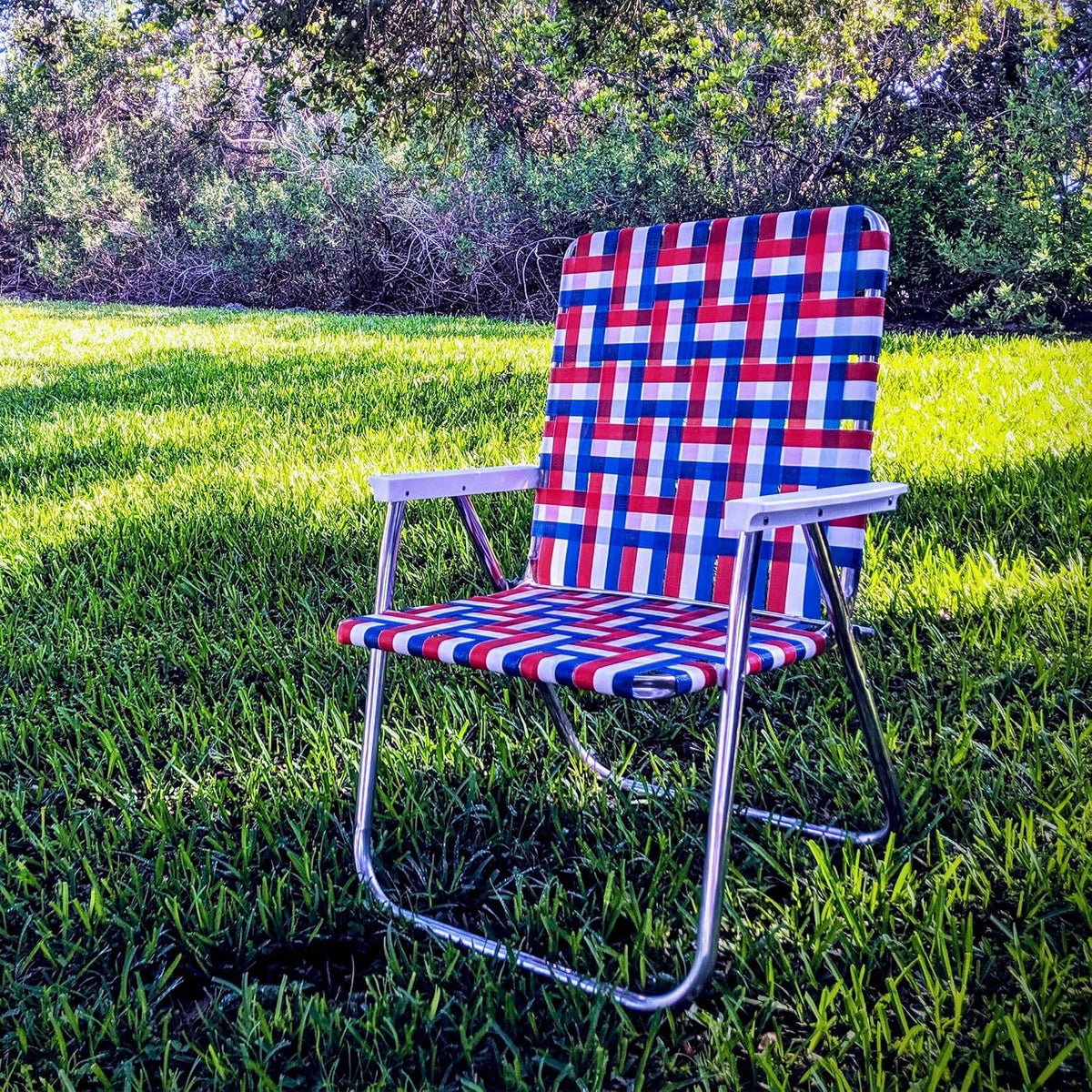 Lawn Chair USA Folding Aluminum Outdoor Patio Lawn Chair | Heavy-Duty Webbed Chairs for Camping, Sports, Beach, Yard & Tailgating | Lightweight Portable | Magnum - American Flag